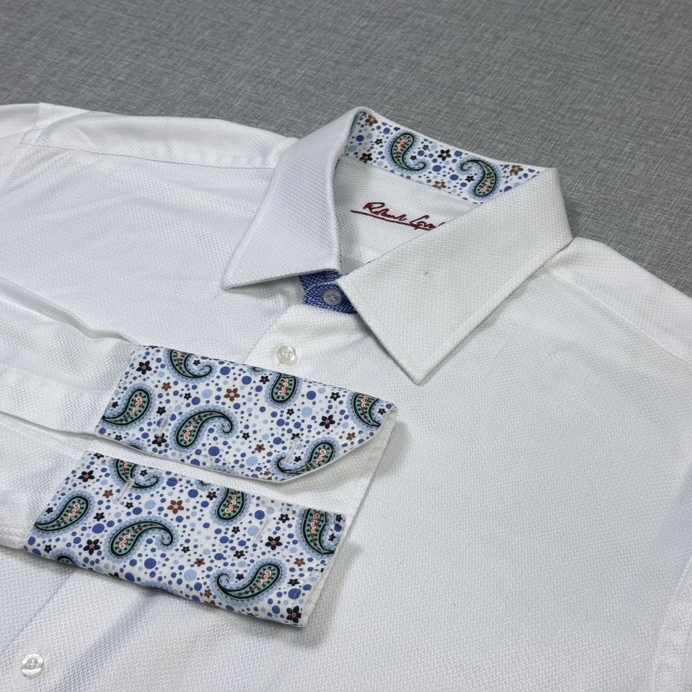 Robert Graham Dress Shirt Mens 17.5 34/35 White Point Collar French Flip Cuffs